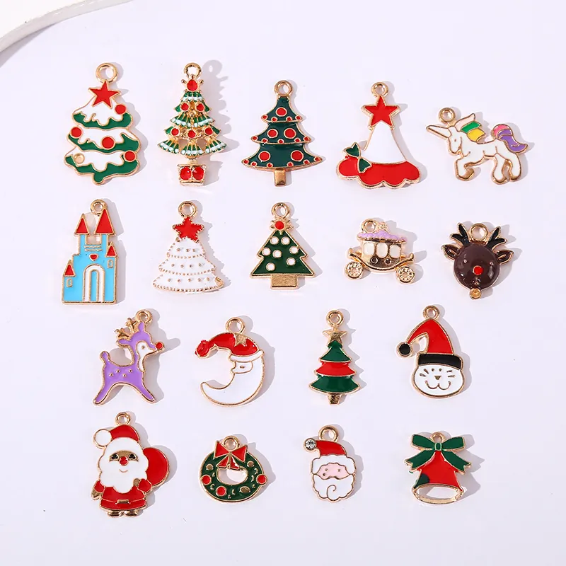 Christmas Enamel Charms Alloy Drip Oil Pendants For DIY Jewelry Making Bracelet Necklace Holiday Decorations Various Designs