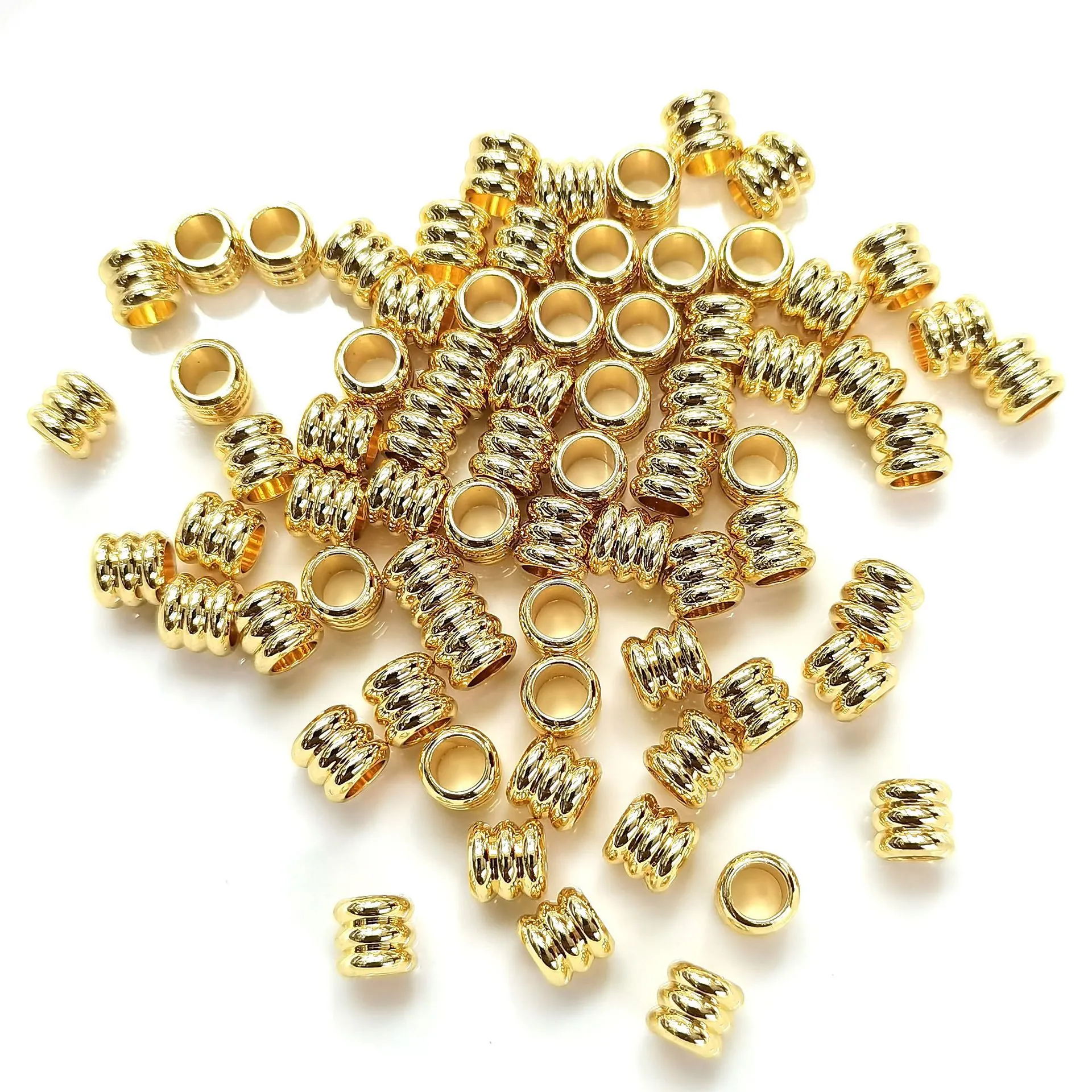 Ribbed Barrel Spacer Beads Copper Gold Plated Large Hole DIY Jewelry Making Supplies For Bracelet Necklace