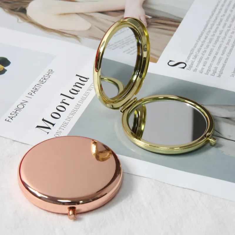 Metal Round Portable Compact Mirror Double Sided Folding Pocket Makeup Mirror Mini Travel Handheld Cosmetic Tool