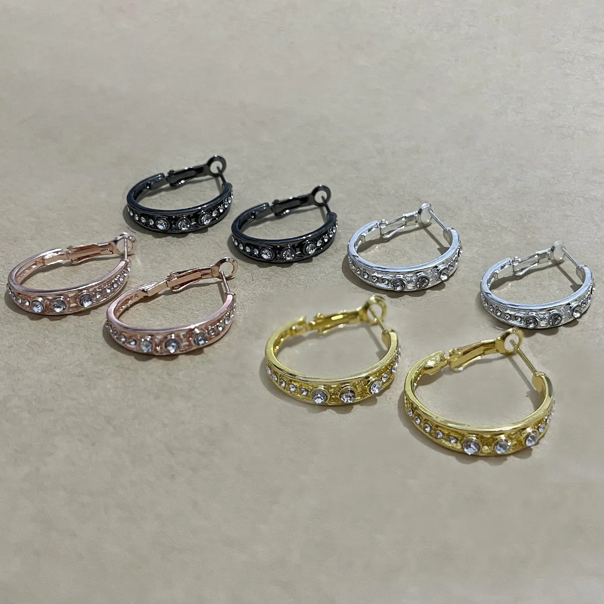 Minimalist Geometric Hoop Earrings Alloy Inlaid Rhinestone C Shaped Shiny Fashion Jewelry For Women