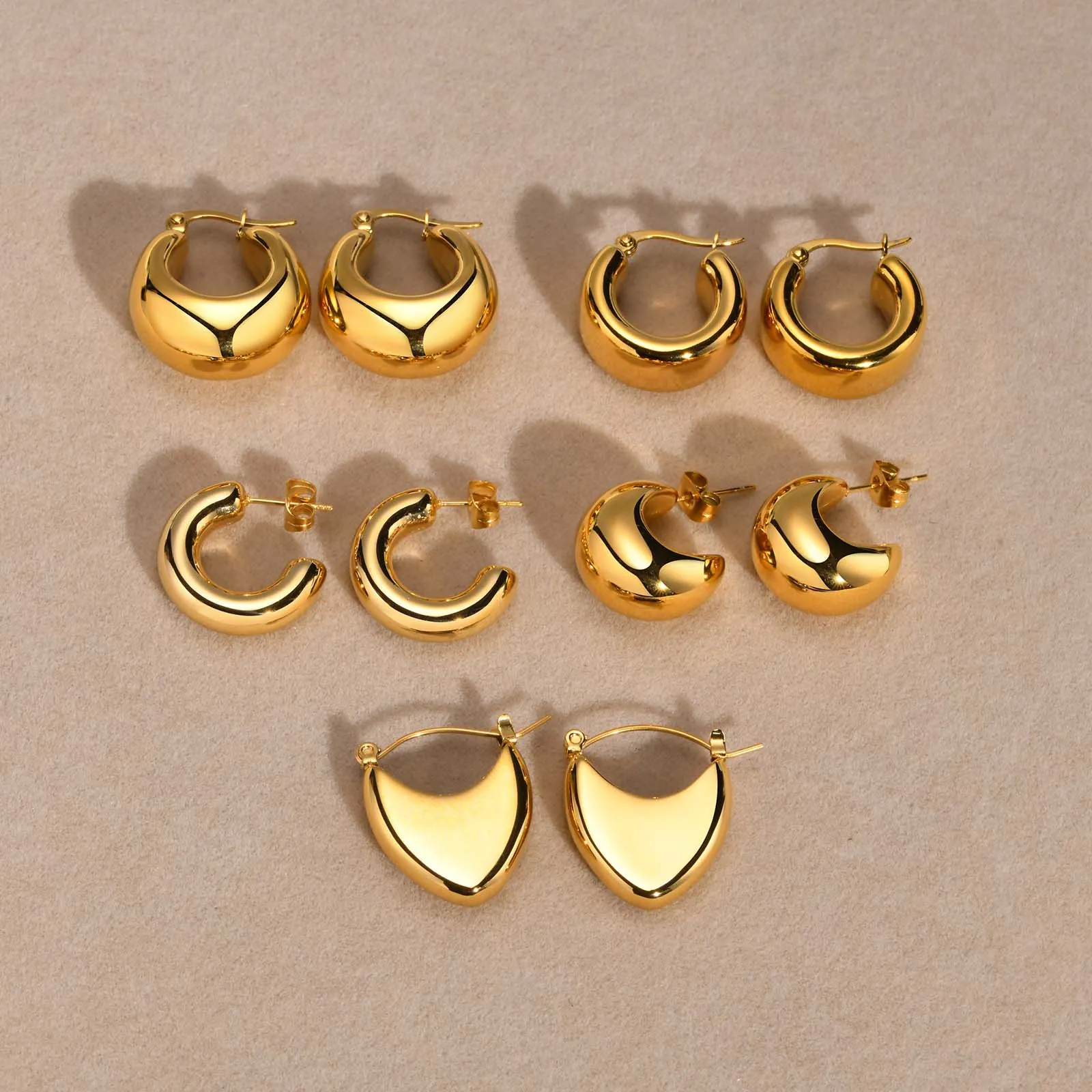 Stainless Steel Hoop Earrings 18K Gold Plated Geometric Hollow Chunky C-Shape Minimalist Fashion Jewelry For Women