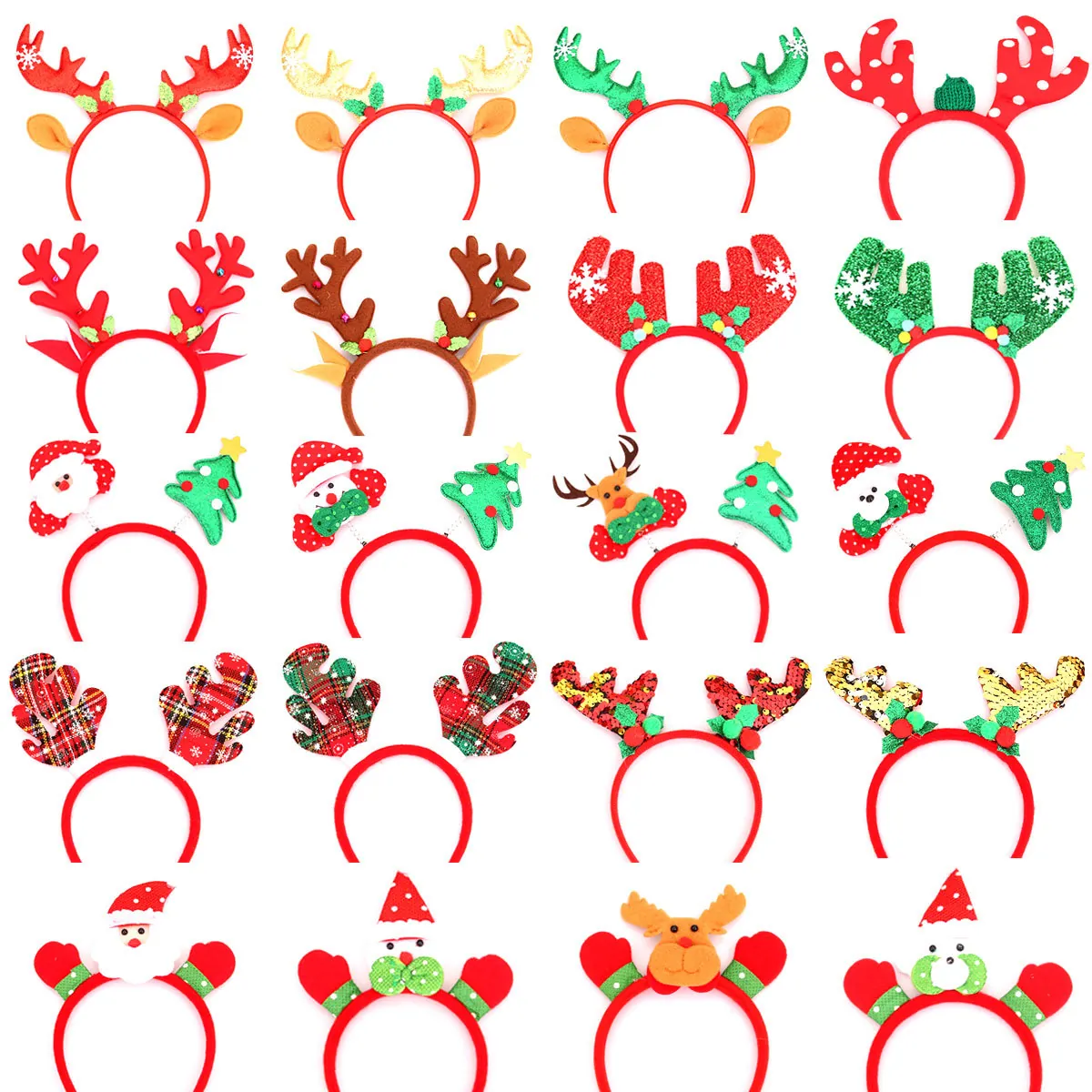 Christmas Headbands Reindeer Antler Santa Snowman Festive Party Hair Accessories Sequin Plush Xmas Costume Decor For Women Kids
