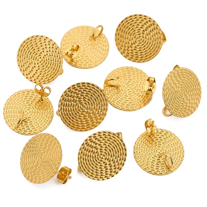 Supports De Boucles D Oreilles Ronds En Acier Inoxydable Embossés Avec Fermoirs Pour Création De Bijoux