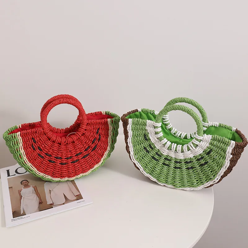 Borsa A Mano In Paglia A Forma Di Frutta Anguria Kiwi Arancia Estate Spiaggia Vacanze Carino Maglia Per Donne