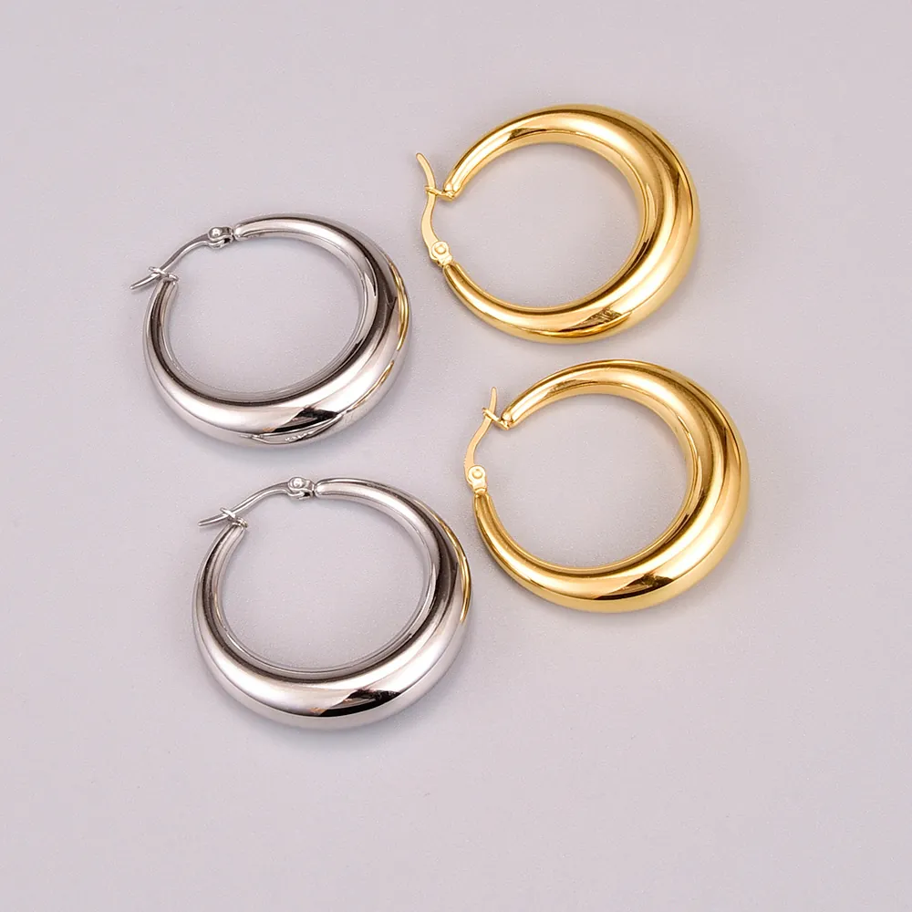 Pendientes De Aro Gruesos Acero Inoxidable 316L Baño De Oro 18K Forma De Media Luna Retro Francés Joyería Para Mujeres
