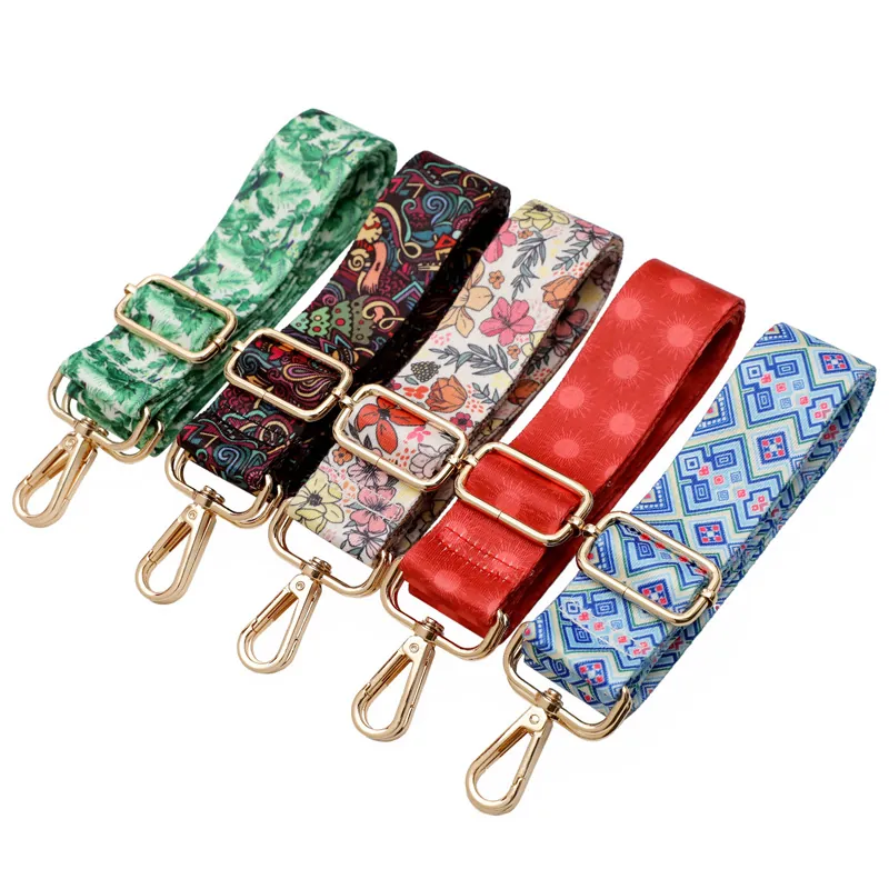 Adjustable Bag Strap Replacement Shoulder Strap Polyester Fabric Ethnic Bohemian Printed Pattern Metal Hooks For Crossbody Bags