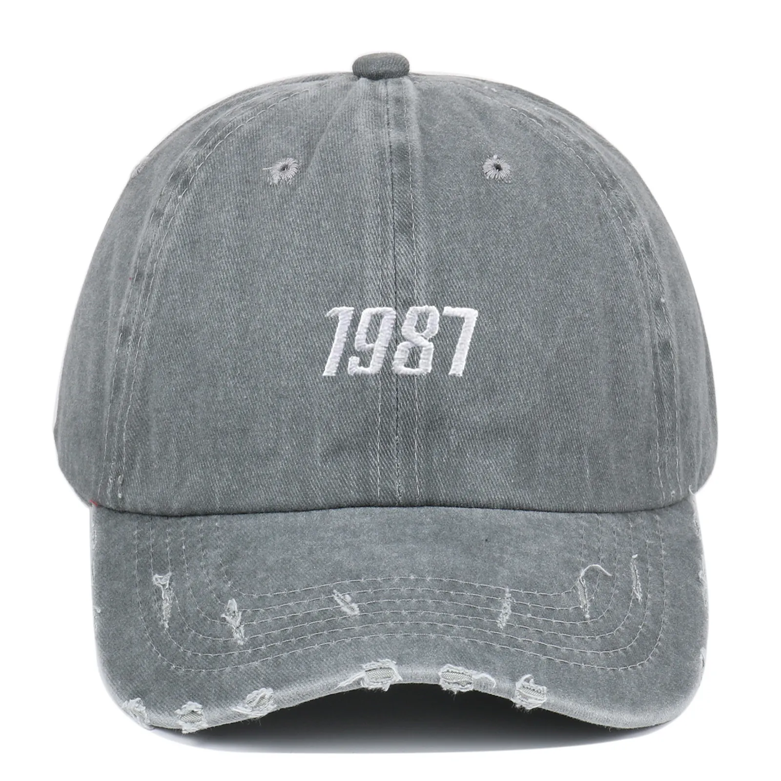 Retro Baumwolle Baseballkappe 1987 Stickerei Distressed Vintage Waschbar Sonnenschutz Verstellbar Outdoor Dad Hat
