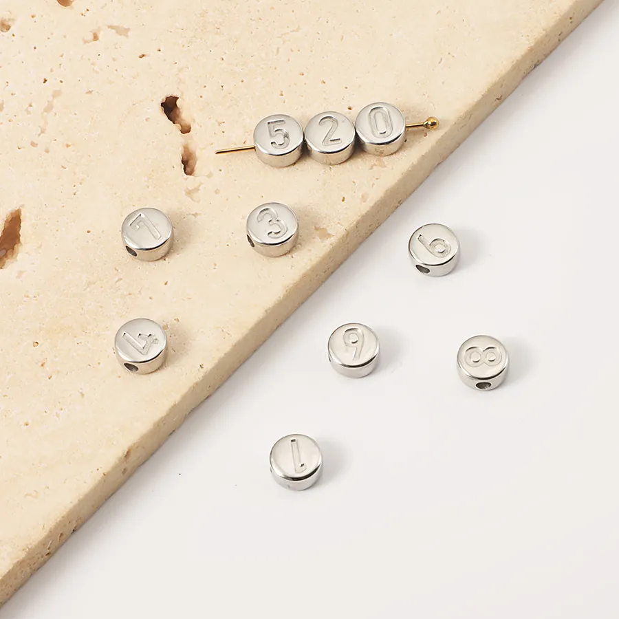 Roestvrijstalen Nummer Kralen Rond Klein Gat Gegraveerd Voor DIY Sieraden Maken Kettingen Armbanden Gepolijst Accessoire
