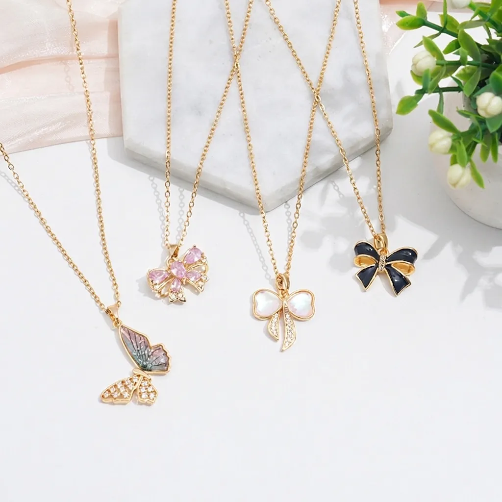 Elegant Butterfly Pendant Necklace With Titanium Steel Chain And Zircon Copper Inlay Romantic Fashion Jewelry For Women