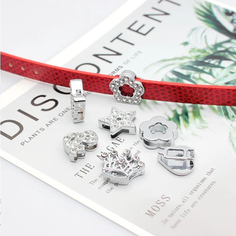 Alloy Rhinestone Slider Charms DIY Jewelry Making Accessories Heart Star Crown For Bracelets Keychains