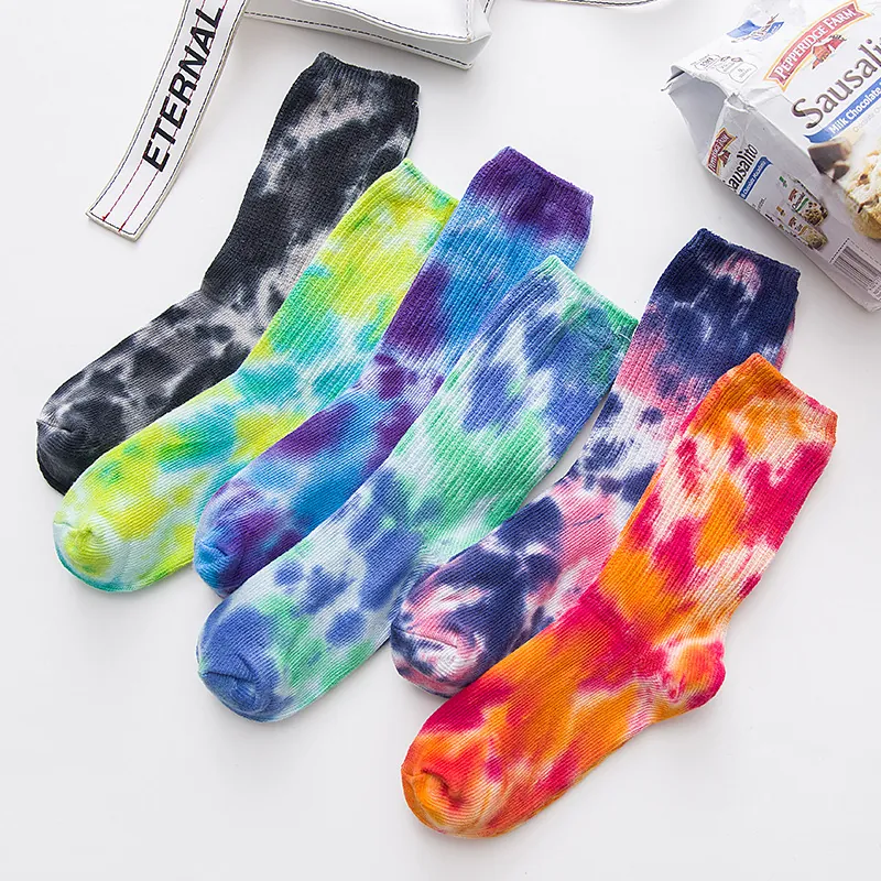 Streetwear Tie-Dye Crew Socks Breathable Cotton Sport Skateboard Hosiery For Men Women Vibrant Multicolor Casual Fashion Socks