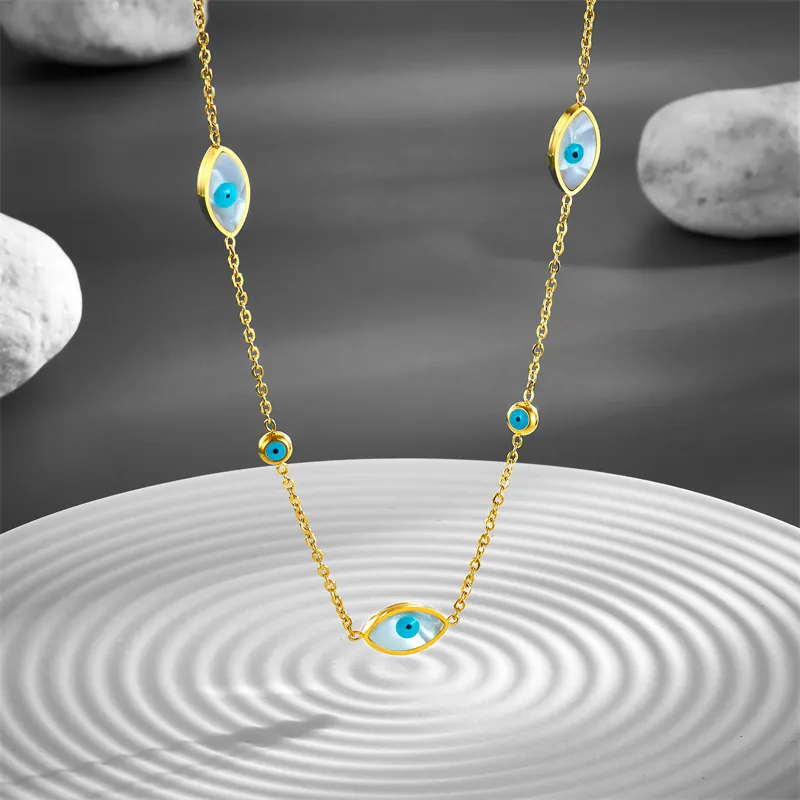 Evil Eye Charm Necklace 18K Gold Plated Stainless Steel Elegant Jewelry For Women