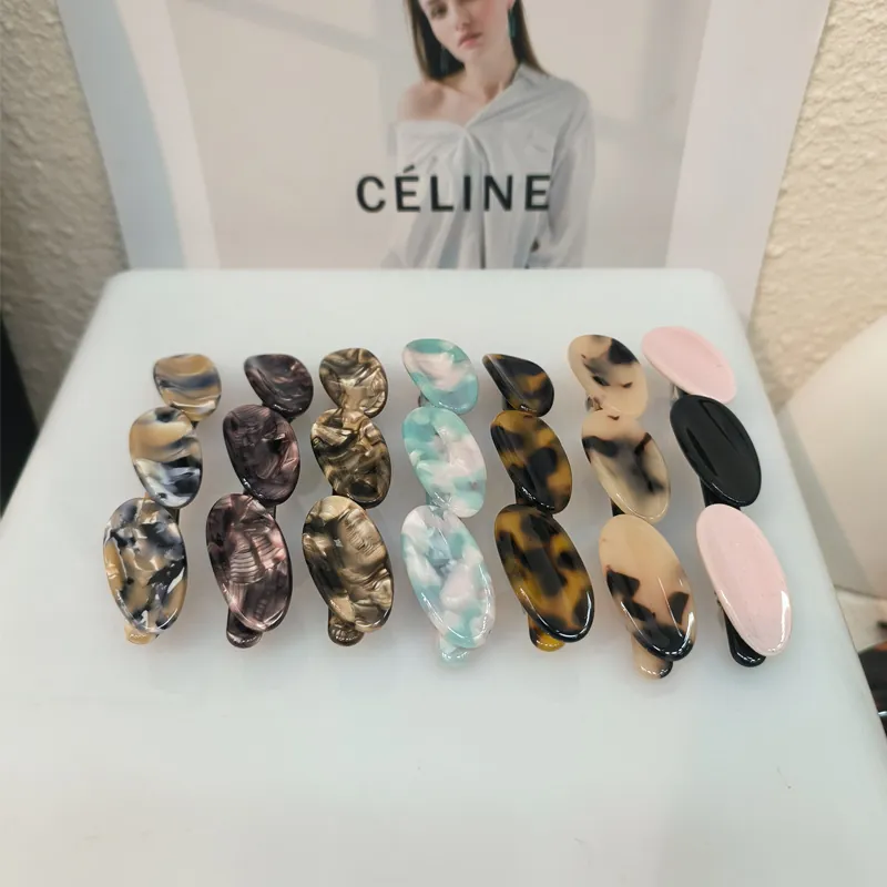 Acetate Hair Clip Triple Oval Geometric Hairpin Marble Tortoise Shell Pattern Spring Clip Fashion For Women