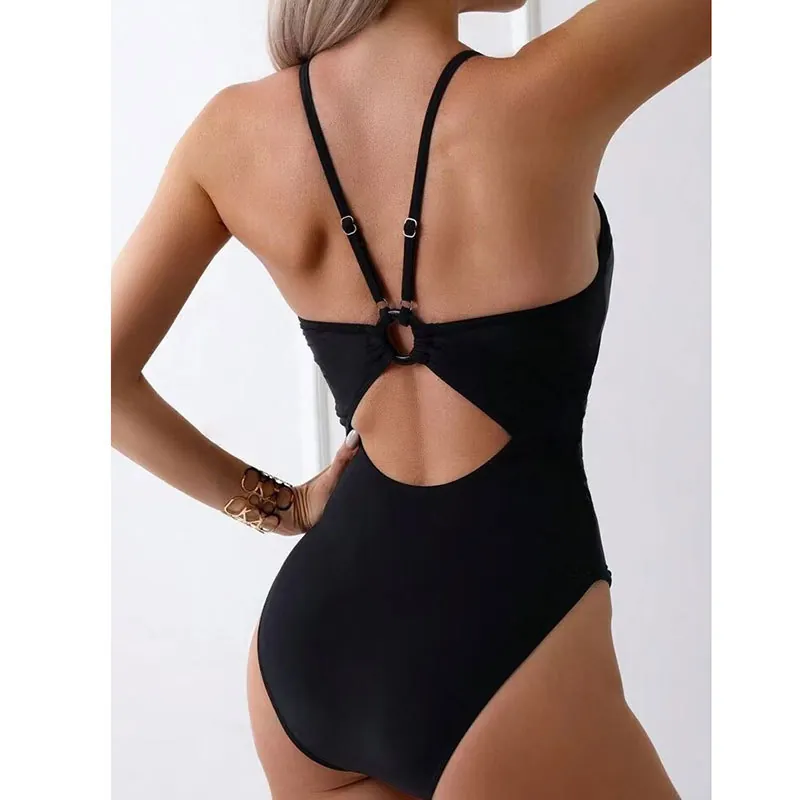 Damen Einteiliger Badeanzug Rückenfrei Spaghettiträger V-Ausschnitt Hoher Ausschnitt Raffungen Polyester Spandex Strandmode