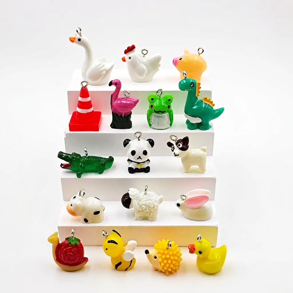 Novelty Animal Charms Resin Pendants DIY Jewelry Making Keychain Accessories Crafting Supplies Miniature Duck Pig Panda Decorations