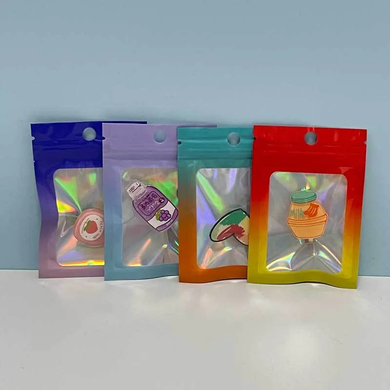 Gradient Holographic Laser Ziplock Packaging Bags For Jewelry Phone Case Small Business Resealable Storage Bags Gradient Color