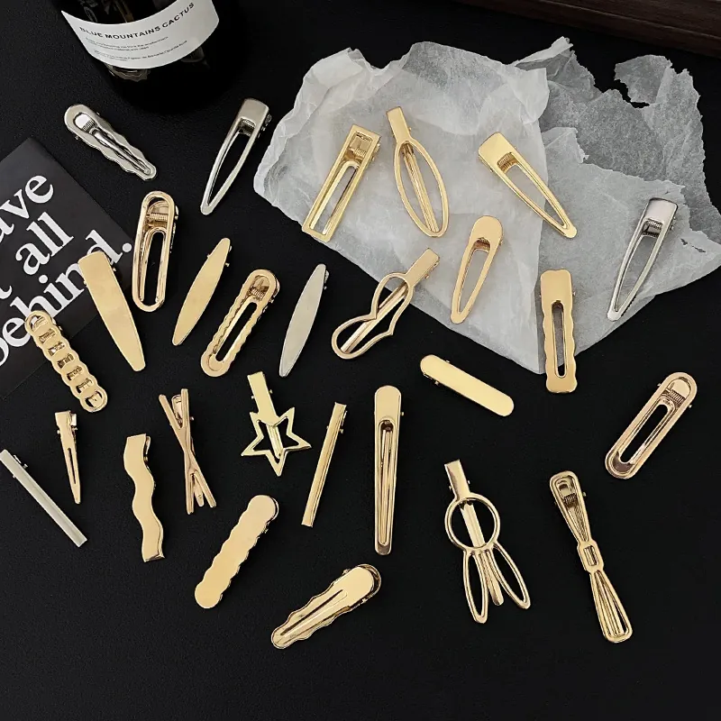 Metal Hair Clips Geometric Duckbill Alligator Pins Hollow Wave Gold Silver Polished Minimalist Hair Accessories Women