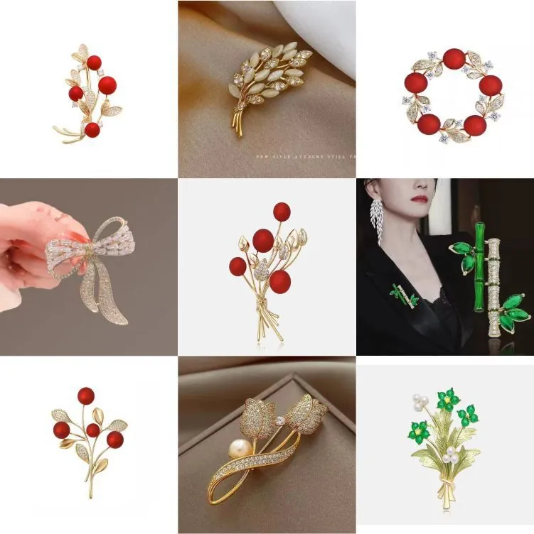 Elegant Flower Animal Alloy Brooches With Rhinestone Artificial Pearl Enamel Inlay Fashion Suit Lapel Pins Jewelry For Women