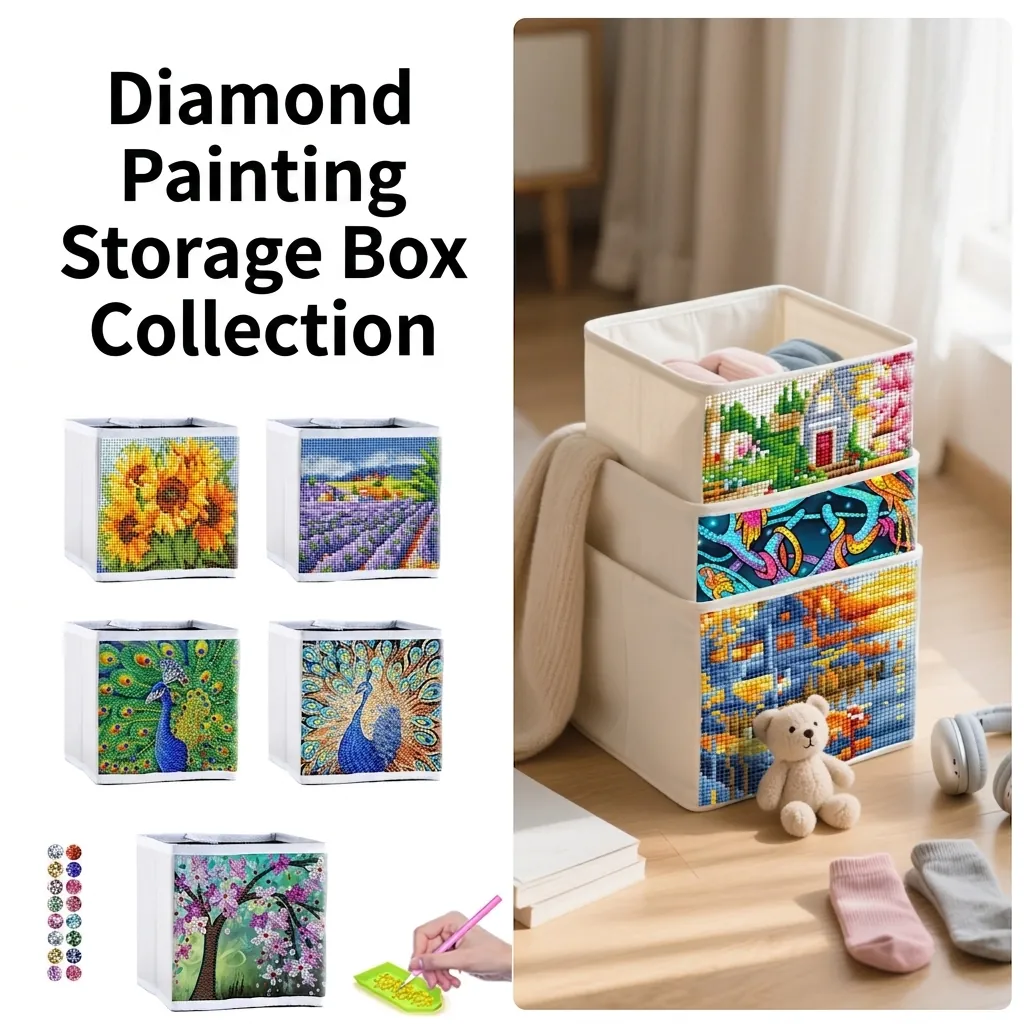 DIY 5D Diamond Painting Storage Box Foldable Non-Woven Fabric Organizer Bin Rhinestone Art Craft Home Decoration