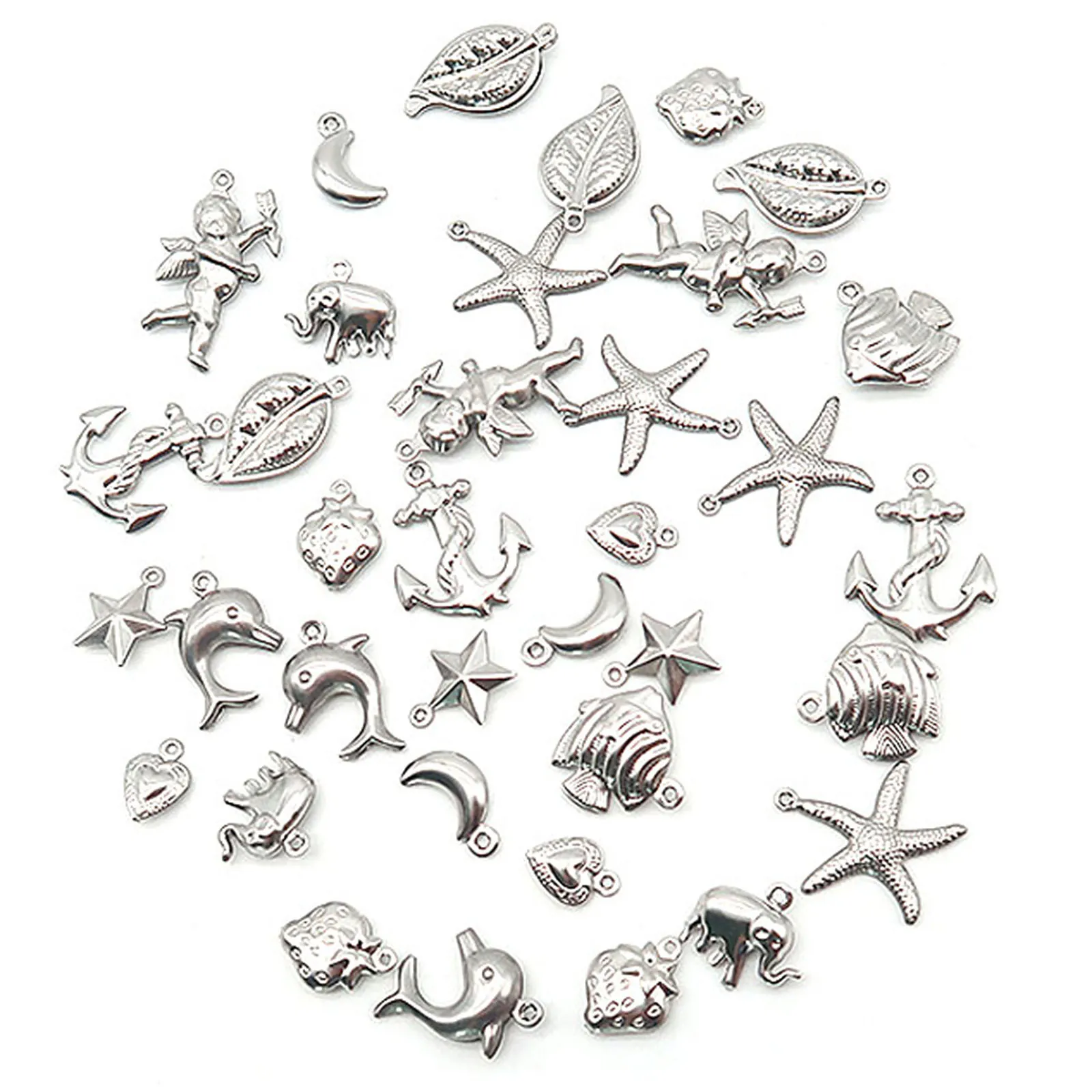 Stainless Steel Hollow Pendants DIY Charms For Bracelet Necklace Jewelry Making Heart Moon Star Elephant Dolphin Fish Leaf