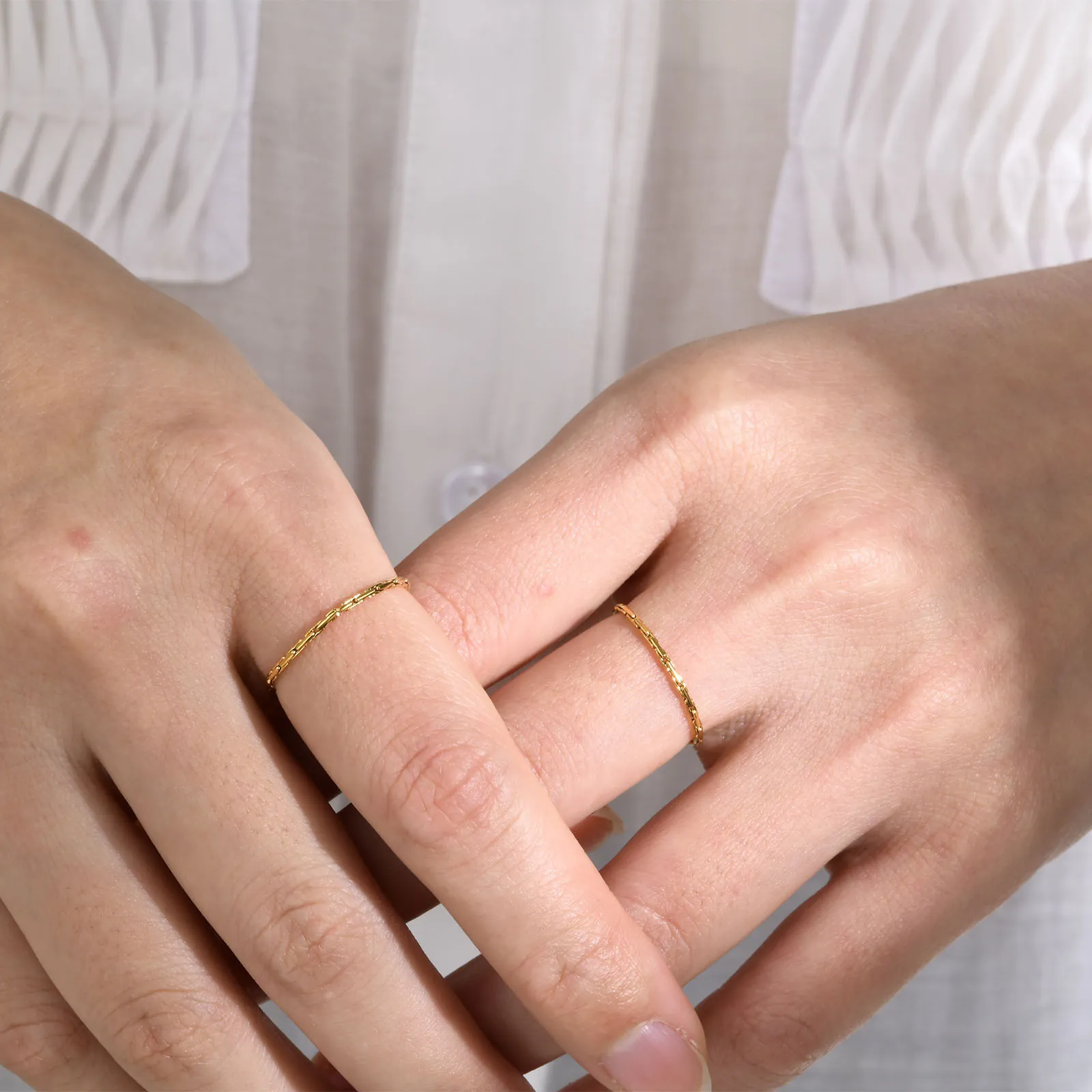 Minimalist Ultra Thin Bamboo Texture Stainless Steel Gold Plated Ring For Women Stackable Plain Band Pinky Jewelry