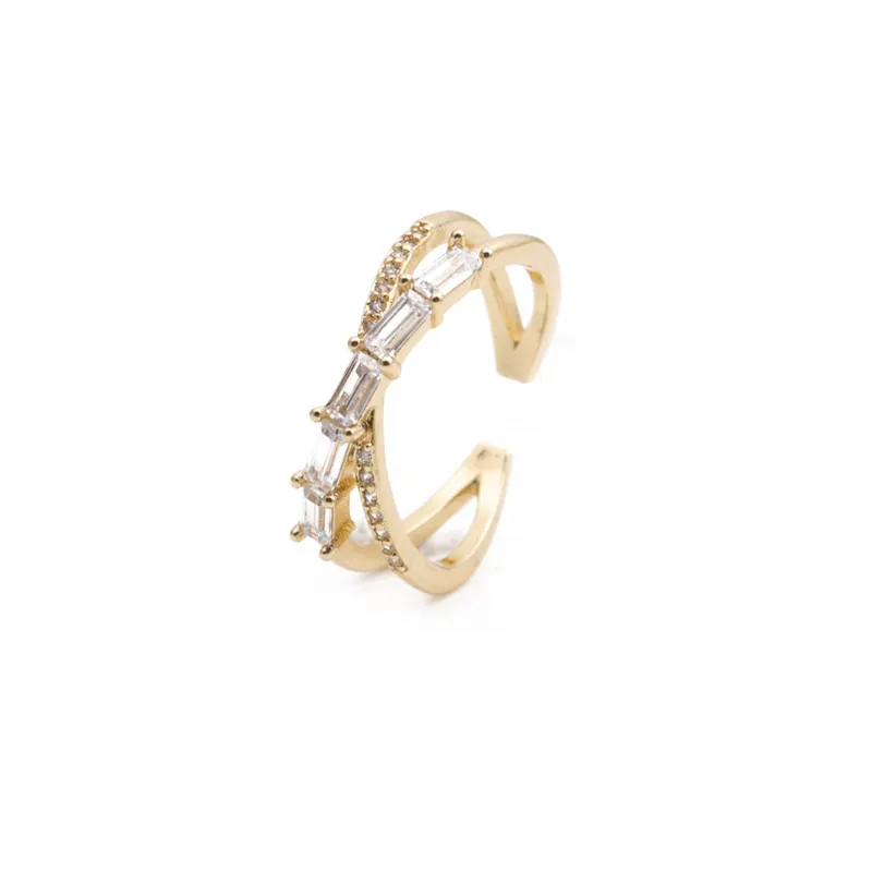 Ring Mit Kreuzdesign Kupfer Mikrobesetzter Zirkon Geometrisch Modisch Verstellbarer Zeigefinger Schmuck Damen