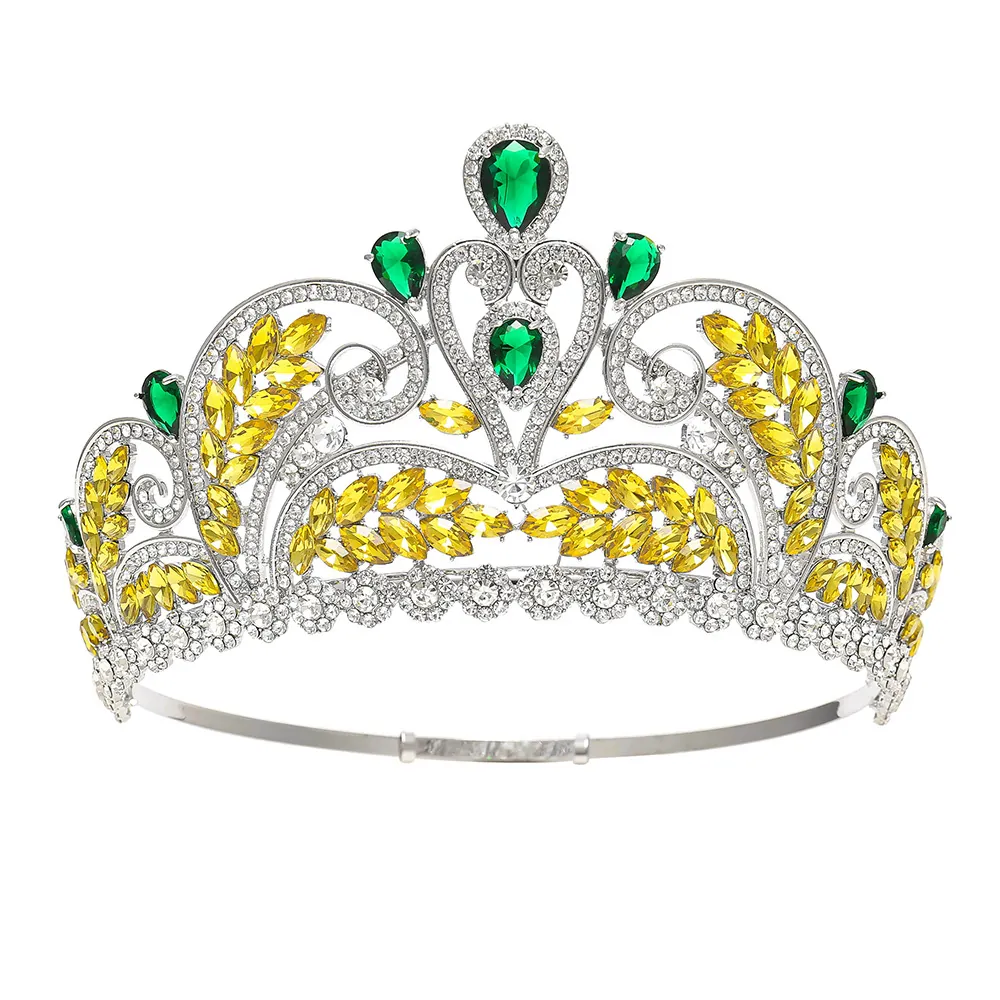 Baroque Bridal Crown Tiara Luxury Alloy Zircon Rhinestone Hair Accessory For Wedding Party Pageant Leaf Heart Design