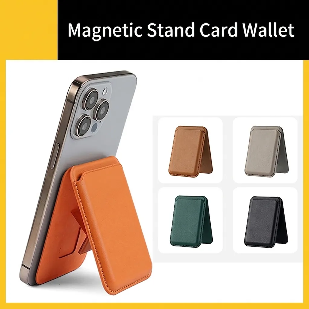 Magnetic Smartphone Wallet Stand Card Holder PU Leather Foldable Kickstand For MagSafe Compatible Cellphone Accessory Minimalist Multi Color