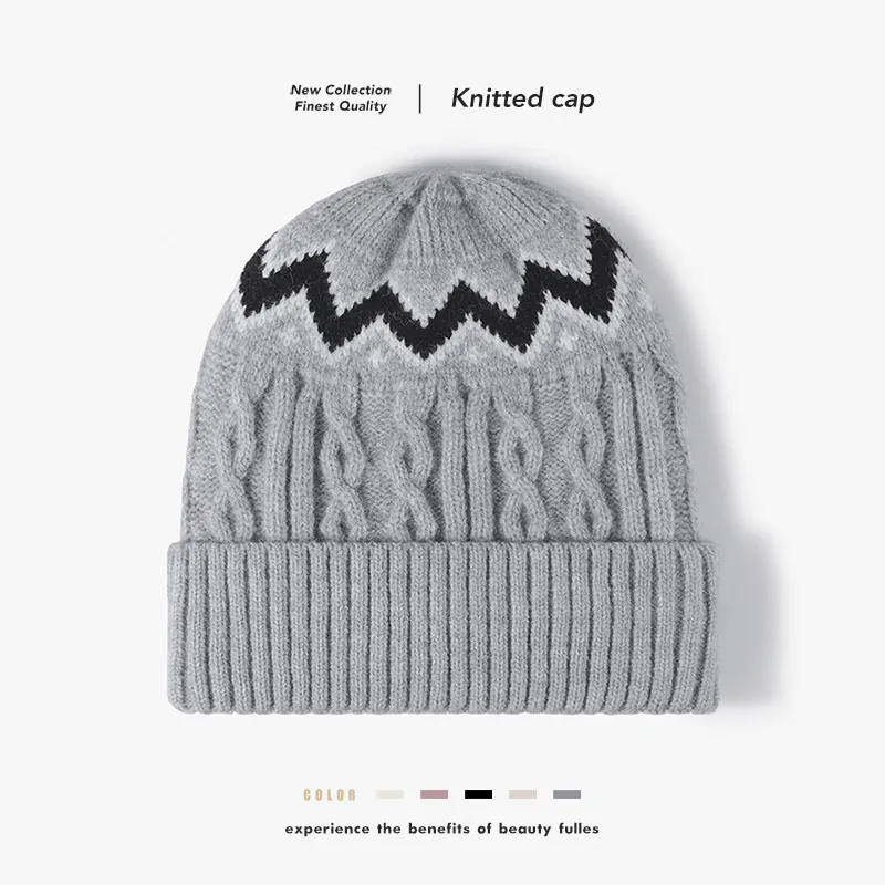 Knitted Beanie Hat Faux Fur Lined Thick Cable Knit Winter Warm Ear Protection Striped Pattern For Women Men Outdoors
