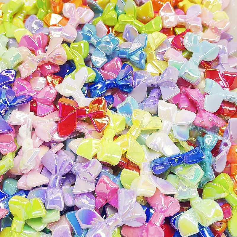 Bow Tie Shape Beads UV Plated Colorful Acrylic Resin Pearlescent For DIY Jewelry Making Necklaces Bracelets Phone Charms