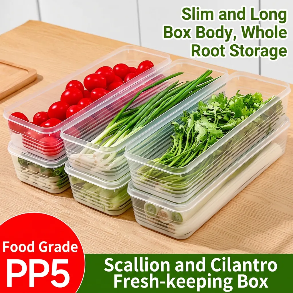 Food Grade Plastic Transparent Long Rectangular Storage Box Sealing Lid Stackable Refrigerator Organizer For Vegetables