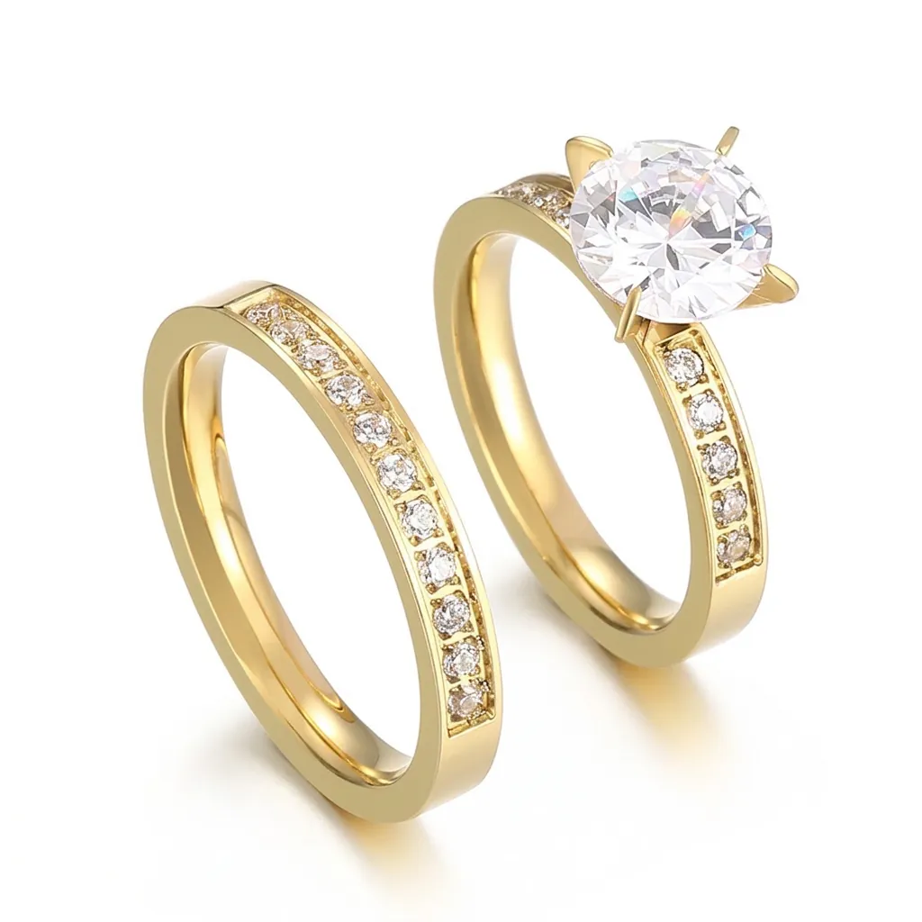 Bague En Acier Inoxydable 316L Zircon Élégante Solitaire Bijoux De Mariage Pour Femmes
