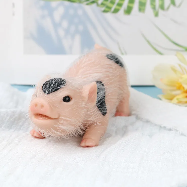 Realistic Simulation Baby Pig Toy Soft Silicone Faux Hair Reborn Animal Model Stress Relief Squeeze Fun Kids Adults