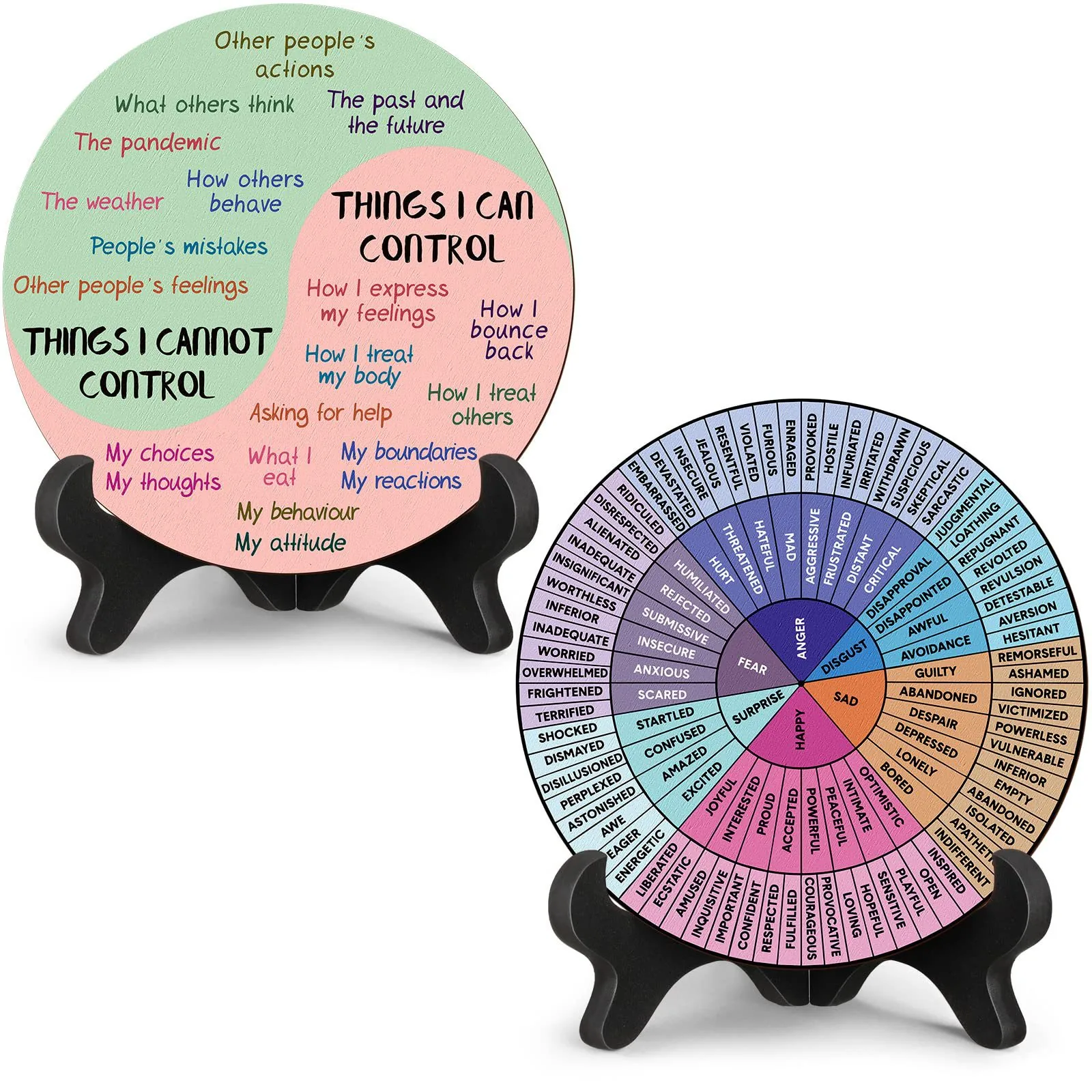 Emotion Wheel Mental Health Decor Things I Can Control Wooden Sign Desk Ornament For Therapy Office Classroom