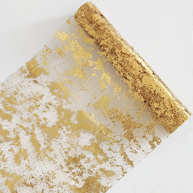 Metallic Gold Foil Table Runner Roll Polyester Mesh Transparent Glitter For Wedding Christmas Party Table Decoration