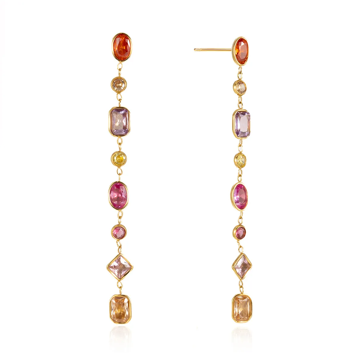 Elegante Geometrische Quasten Ohrhänger Vergoldet Edelstahl Bunte Zirkonia Ohrringe Für Damen Modeschmuck