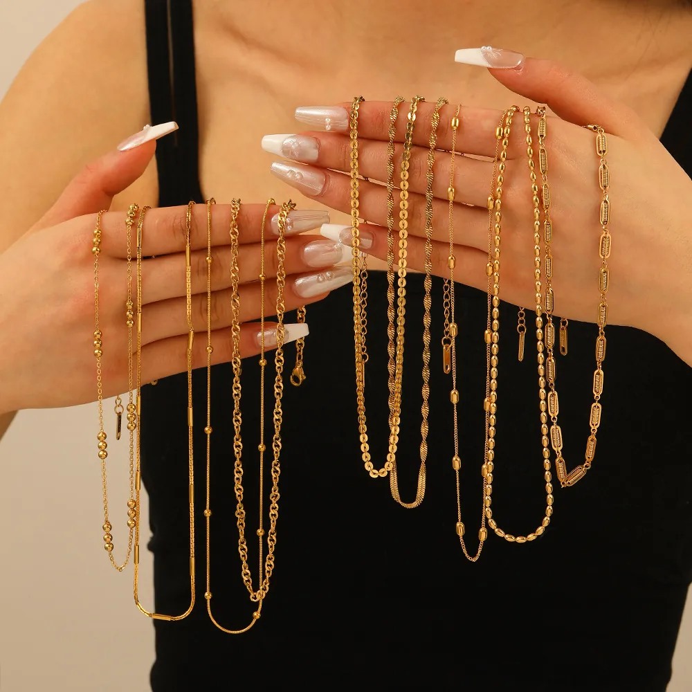 Collier En Acier Inoxydable Pour Femmes Plaqué Or 18K Chaîne Minimaliste Os De Serpent Bijoux Cadeau