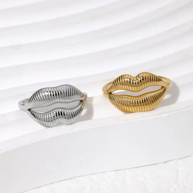 Sexy Lips Ring Titanium Steel Adjustable Open Finger Jewelry 18K Gold Plated Personalized Ins Style For Women