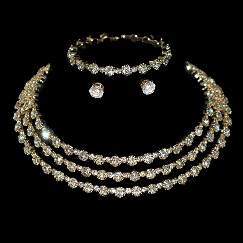 Rhinestone Jewelry Necklace Earrings And Bracelet Elegant Alloy Claw Chain Multi Layer Wedding Evening Party For Women