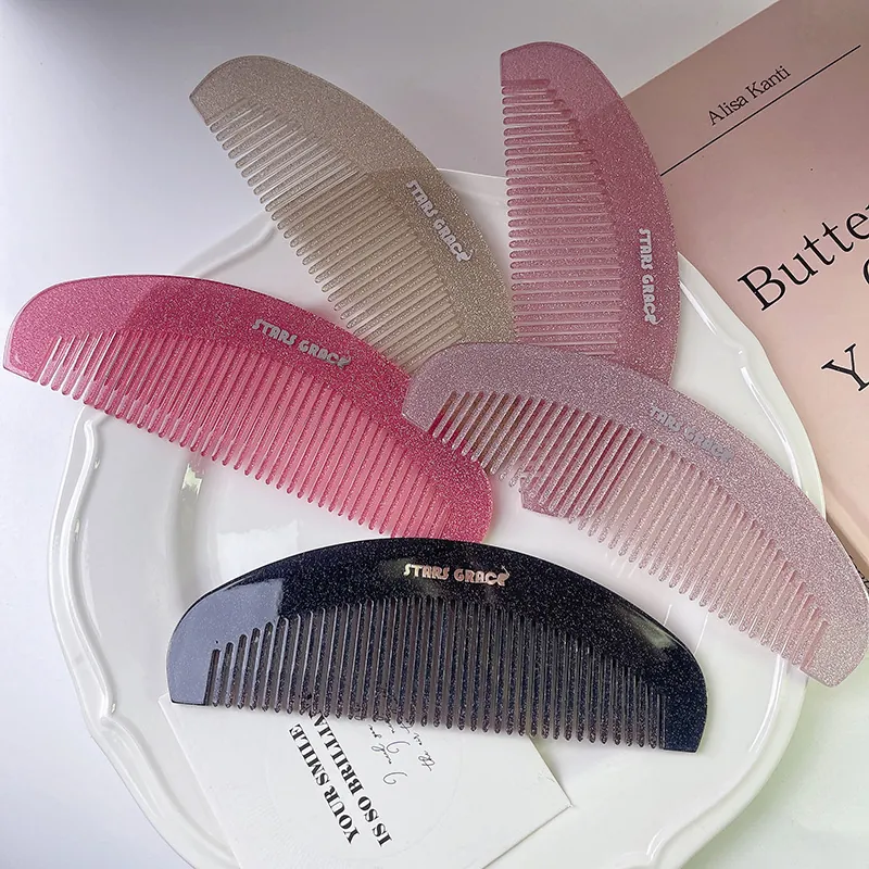 Tragbarer Glitzer Haarkamm Und Runder Make-up Spiegel Kunststoff Antistatisch Styling Tools Für Reisen Frauen Mädchen