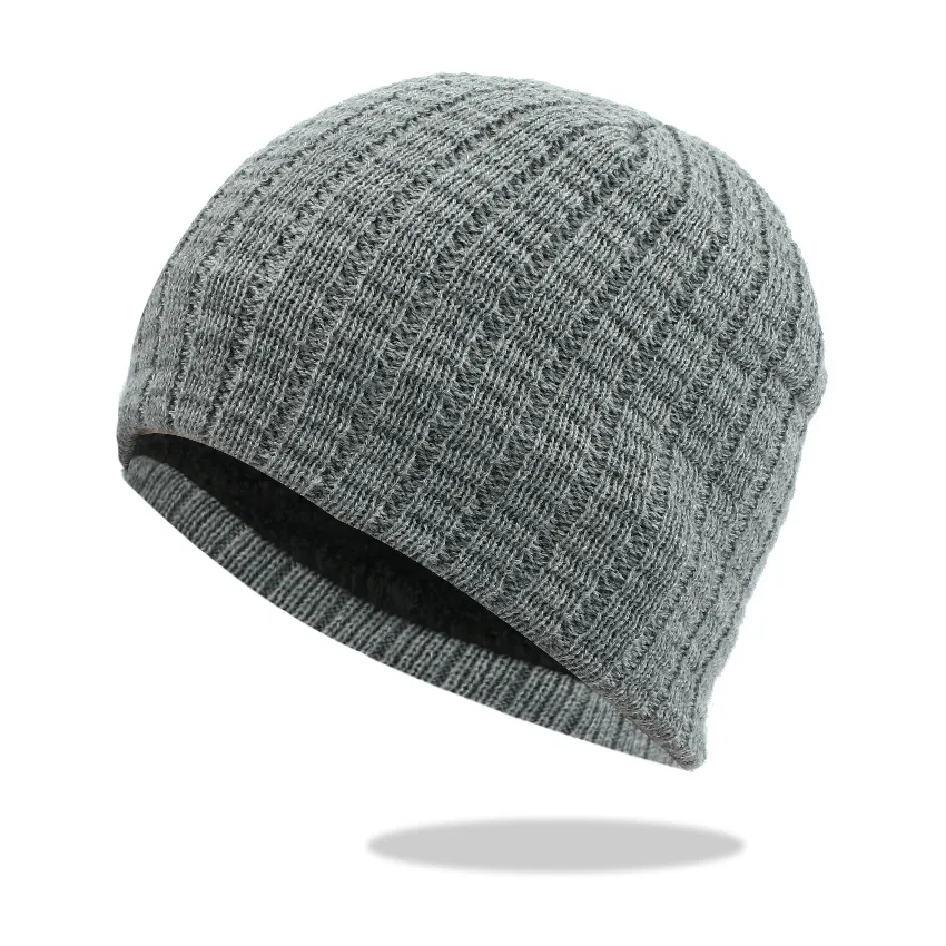 Men Winter Beanie Hat Knitted Acrylic Warm Fleece Lined Ribbed Skull Cap For Outdoor Sports Solid Color Trendy