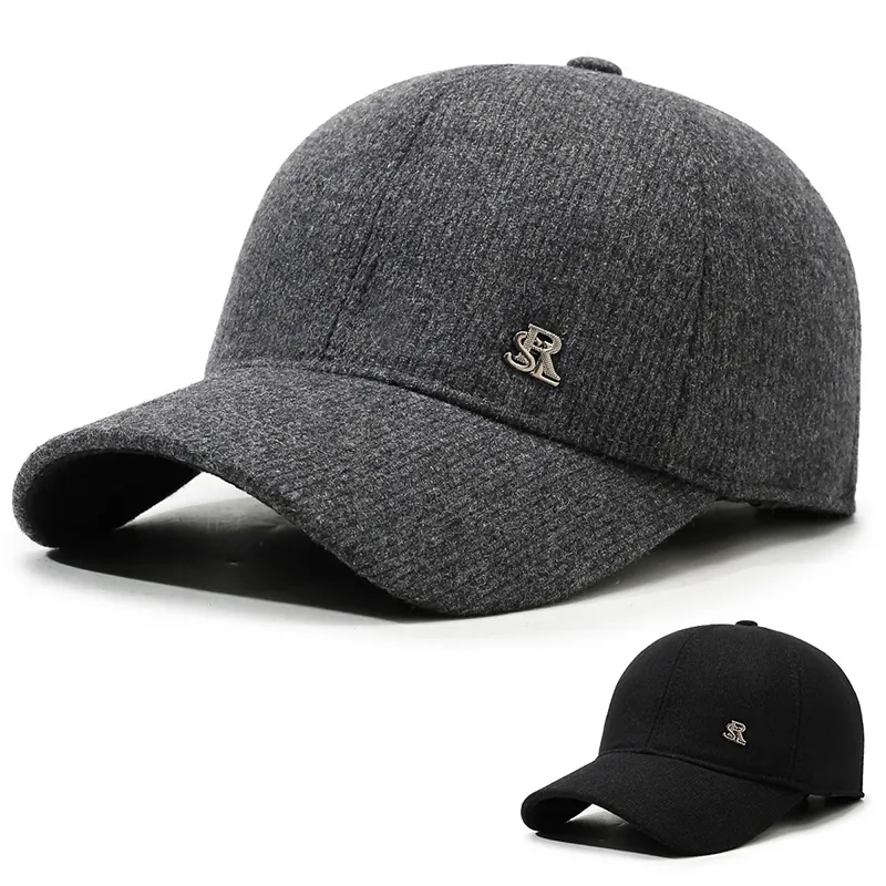 Casquette De Baseball D'Hiver Pour Hommes Avec Protège-Oreilles Chaude Coton Laine Coupe-Vent Sport Ajustable