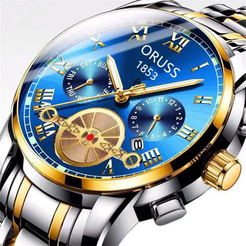 Men Business Wrist Watch Stainless Steel Waterproof Luminous Multi Dial Roman Numeral Luxury Leisure Analog Quartz Watch