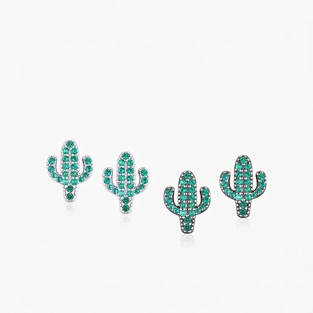 925 Sterling Silver Cactus Stud Earrings For Women With Green Rhinestone Micro Pave Black Gunmetal Silver Plated Jewelry Gift