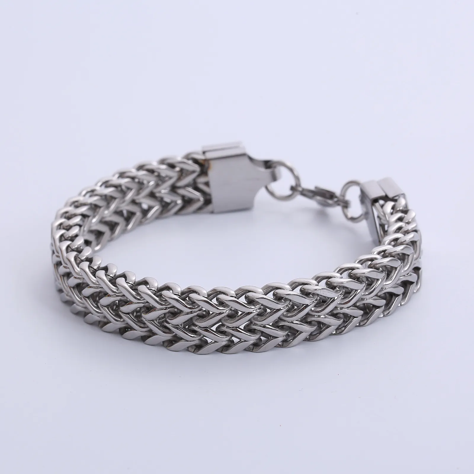 Franco Chain Bracelet Stainless Steel Hip Hop Men Double Layer Wheat Weave Link Jewelry Polished Silver Color