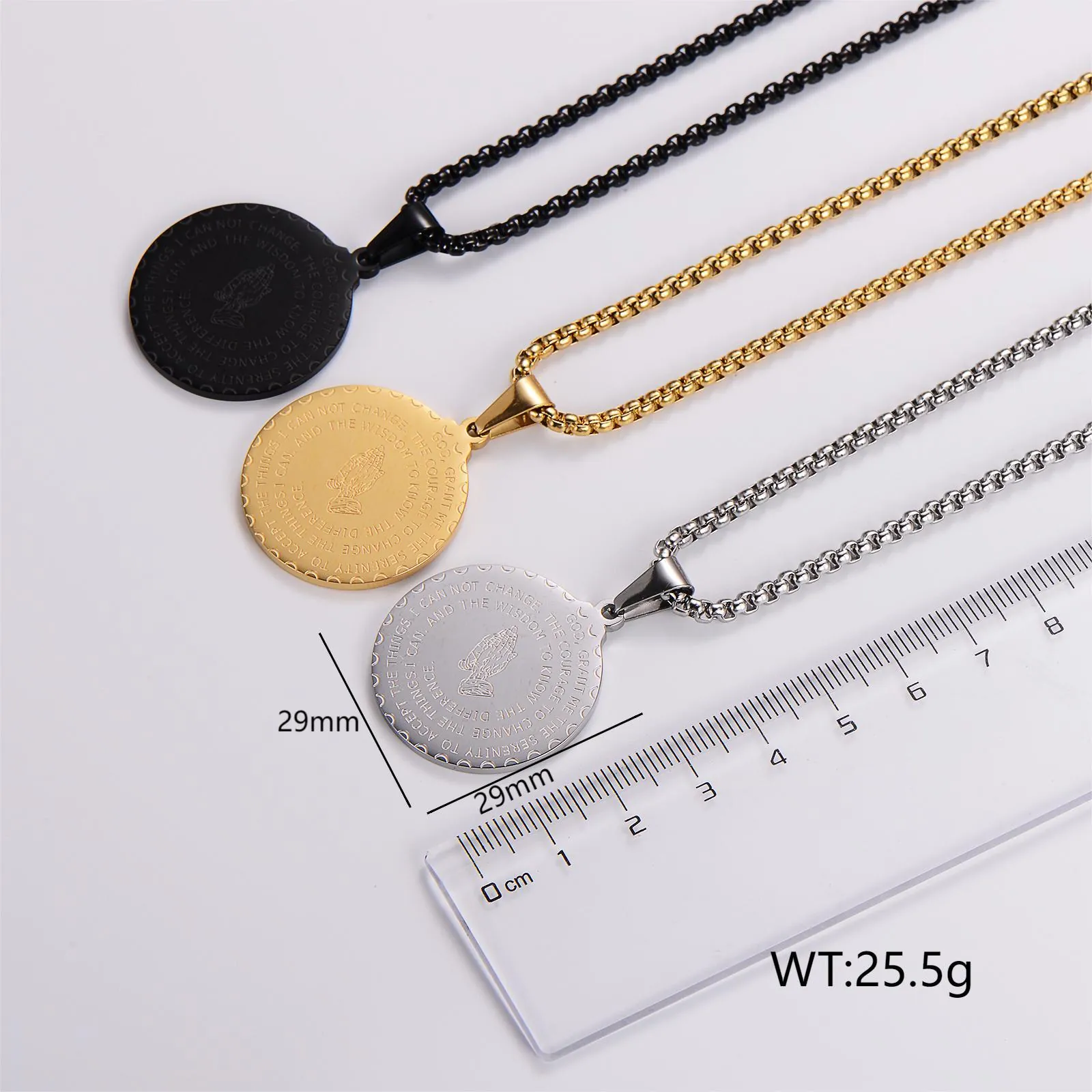 Runde Medaillon Anhänger Halskette 316L Edelstahl Betende Hände Gelassenheitsgebet Religiöser Schmuck Für Herren Damen