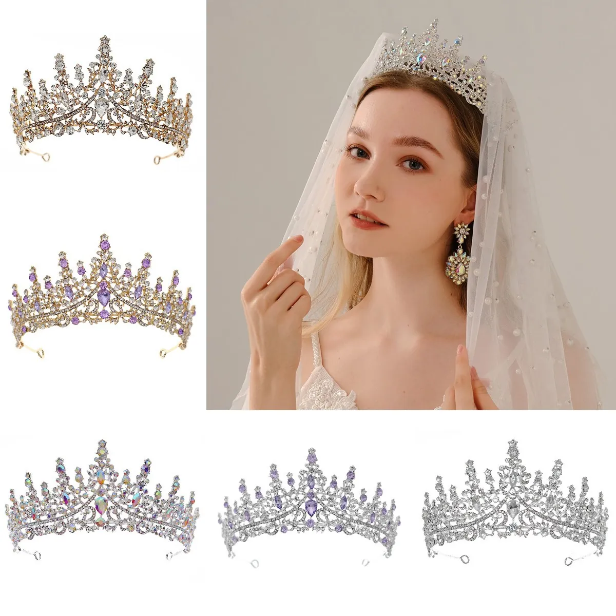 Luxury Bridal Crown Tiara For Women Alloy Rhinestone Crystal Wedding Prom Birthday Party Hair Accessories Baroque Princess