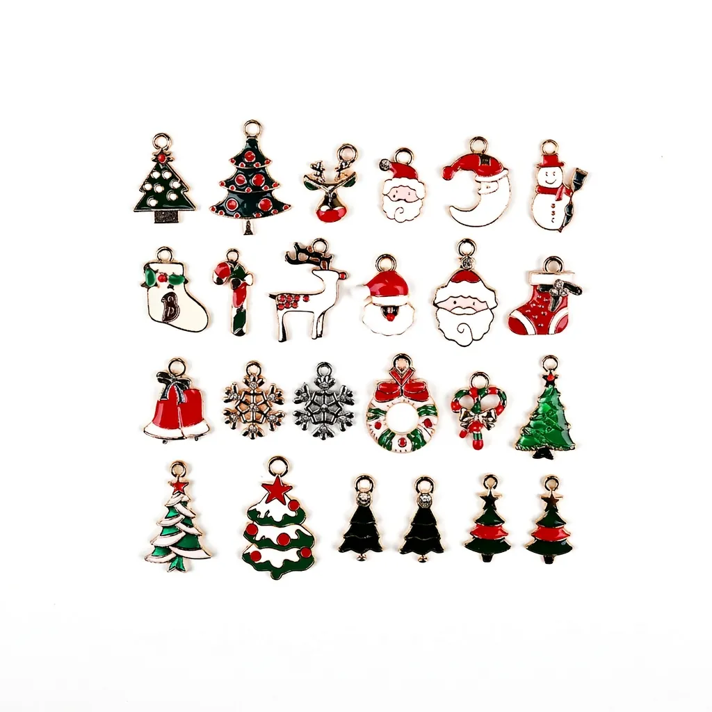 Christmas Enamel Charms Pendants Zinc Alloy DIY Jewelry Accessories Santa Claus Reindeer Snowflake Tree Festive Decor