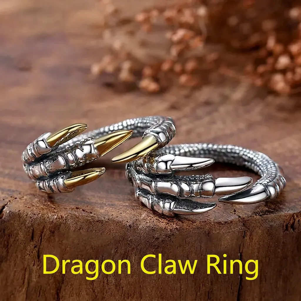 Retro Dragon Claw Ring Alloy Adjustable Punk Eagle Talon Finger Ring For Men Women Vintage Gothic Jewelry