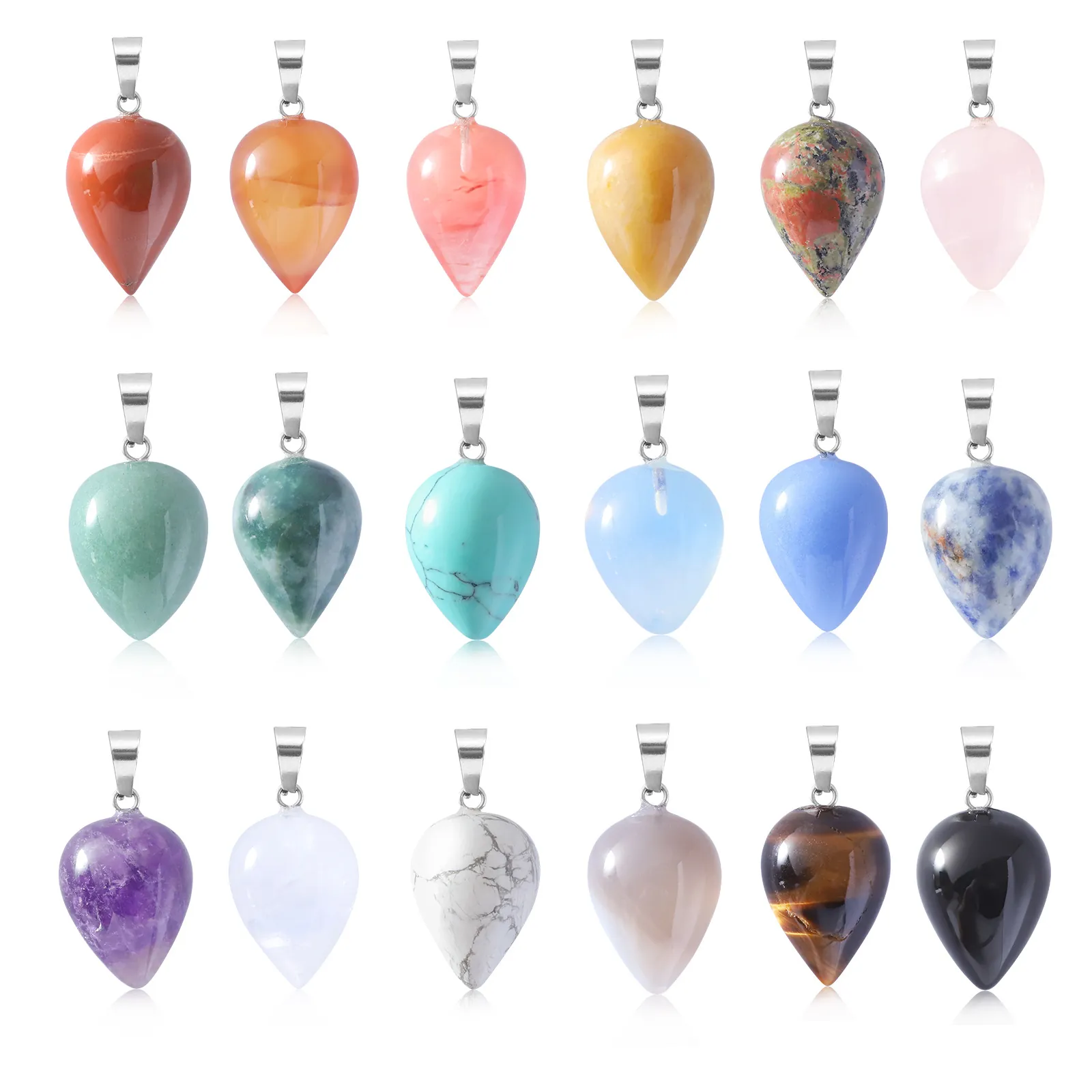 Natural Stone Teardrop Pendant Crystal Agate Amethyst Waterdrop Healing Quartz Charm Metal Bail Women Bohemian Jewelry